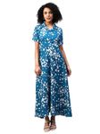 ELVORA Floral Print Women's Maxi Shirt Dress Turquoise