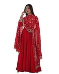 Futra Gabha Wedding/PartyWear Anarkali Suit With Dupatta Set | Indian Georgette Anarkali Gown, Pant with Dupatta, Red, XX-Large