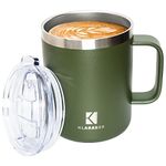 Klaraber Thermal Mug, Insulated Coffee Mug with Handle and Lid, Insulated Camping Mug, Double Walled Stainless Steel Beer Mug, Spill Proof, Reusable, 350 ml / 12 oz(Green)