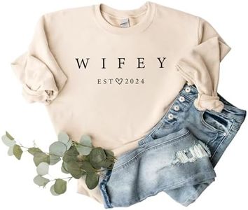 BRIDE SHIRT Just Married Wife Est 2024 Sweatshirt for Women, Honeymoon Bride Gift Womens Wedding Bridal Shower Outfits, Sand, Medium