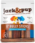 Jack&Pup 6-inch Odor Free Bully Sticks Dog Treats | Single Ingredient All Natural Dog Treat Chews | Long Lasting Bully Sticks for Medium Dogs (25 Pack)