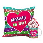 Indigifts Fibre Mommy To Be Colourful Coffee Mug And Cushion Cover, 12 X 12 Inch, Multicolour, 1 Cushion Cover, 1 Conjugated Fibre Filler