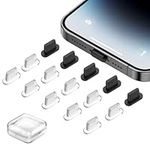 ACAGET 15 Pcs Anti Dust Plug for iPhone 14, Silicone Charging Port Cover, Dust Protectors Stopper for iPhone 14 Pro Max 13,12,12 mini, 12 Pro,11, X, SE, XS, XR, 8, 7, iPad and Airpods, Black+ Clear