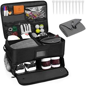 2 Layer Golf Trunk Organizer for SUV Car, Car Golf Locker with Separate Ventilated Compartment for 2 Pair Shoes Golf Trunk Storage for Accessories Gloves Balls Tees Clothes Golf Gifts For Men