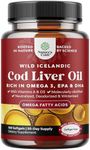 Icelandic Cod Liver Oil Softgels - Wild Caught EPA DHA Omega 3 Fish Oil 1000mg - Sustainably Sourced Burpless Fish Oil Supplement with Vitamin D3 and A for Heart Joint Brain and Immune Support