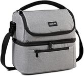 Lunch Bag, VASCHY Insulated Lunch Box Leak-Proof Cooler Bag in Dual Compartment Lunch Tote for Men, Women, 14 Cans Gray