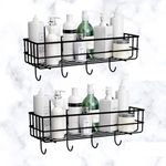 BLUEROCKS Bathroom Rack - Bathroom Shelves - Kitchen Storage – Self Adhesive Bathroom Shelf and Shampoo Holder with 4 Hook Adhesive Shower Caddy Metal Shelf (Pack of 2)