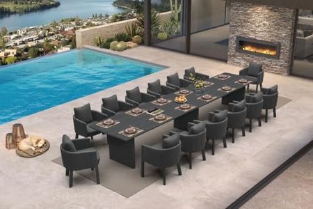 PURPLE LEAF Outdoor Dining Set 15 PC Aluminum with Olifen Wicker Chair Grey