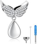 Sterling Silver Cremation Jewelry Urn Charms for Ashes for Women Fit Pandora Bracelet, Angel Wing Bead Memorial Keepsake Pendant Jewelry Gifts for Women Loss Loved One （Teardrop）, Sterling Silver,