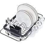 Kingrack Dish Sink Drainer, Dish Drying Rack Over Sink, Extendable Dish Drainer Black With Removable Cutlery Holder, Glass Holder,Dish Rack in Sink or On Counter, Plate Rack Drainer for Kitchen, Black