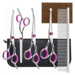 SUPERFA Dog Grooming Scissors with Safety Round Tip, 5Pcs 6-Inch Professional Pet Grooming Scissors Set, Stainless Steel Grooming Shears for Small Large Pet Dog Cat