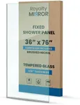 Royalty Fixed Shower Screen - 36" x 76" Frameless 3/8" Clear Tempered Glass Panel with Hardware - Easy Clean Smart Guard Coating - Minimalist Modern Design for Bathroom - Brushed Nickel