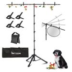 Lusweimi T-Shape Backdrop Stand, 8x5.3FT Adjustable Photo Background Stand Kit with 4 Spring Clamps, Carry Bag, Portable Photography Studio Backdrop Support Stand for Parties/Wedding/Photography