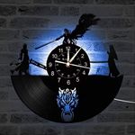 Smotly Vinyl wall clock, Final Fantasy theme record wall clock, handmade art creative color night light 7-color decoration home wall clock gift. (Gift hook),B4