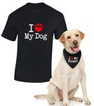 Spoilt Rotten Pets Black Unisex T-Shirt 'I Love My Dog' & Matching 'I Love My Human' Dog Bandana Set - Various Sizes