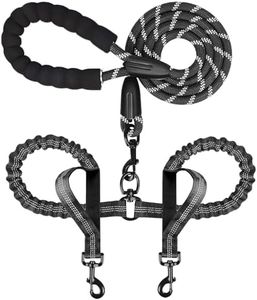 Double Dog Leash for Two Dogs, Heavy Duty Adjustable No Tangle, Bungee Retractable Split Multiple Leash for Walking 2 Dogs, 5.5FT-1/2”, Black