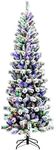 Goplus 8ft Pre-lit Snow Flocked Chr