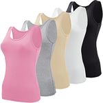 BQTQ 5 Pcs Tank Tops for Women Undershirt Sleeveless Vest Tops for Women and Girls (Black, White, Grey, Pink, Beige, M)