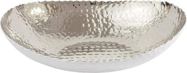 Monarch Abode 30301 Hand Hammered Metal Decorative Bowl, Modern Centerpiece Fruit Bowl for Kitchen Counter, 12.75 inch, White and Nickel Finish