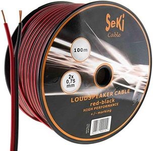 Câble d'enceinte 2 x 0,75 mm² – 100 m – Rouge/noir – CCA – Câble audio – Câble d'enceinte