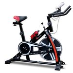 PowerMax Fitness BS-130 Spin Exercise Bike [8Kg Flywheel, Max User Weight 130kg, LCD Display, 3pc Crank, Bottle Holder, Anti-slip Pedals and Comfortable Seat] 1 Year Manufacturer Warranty, Black