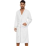 U2SKIIN Mens Terry Cloth Bathrobe, 100% Cotton Soft Robe for Men, Long Spa Skin-friendly Mens Robe (White, L/XL)