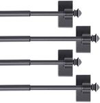 H.VERSAILTEX 4 PACK Magnetic Curtain Rods for Metal Doors Multi-Use Rods for Small Windows Cafe Sidelight and Iron Steel Places, Tool Free with Square Finials (Adjust from 9 to 16 Inch, Pewter)