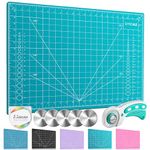 Smraza A2 Self Healing Cutting Mat with Rotary Cutter, 18" x 24" Double Sided Mat 3-Layer PVC Craft Cutting Board with 45mm Fabric Cutter and 5pcs Blades for Sewing/Quilting/Scrapbooking(Green)