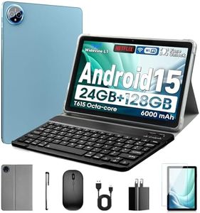 Aobante 10 Inch Tablet, Android 15 with 24GB RAM + 128GB ROM (1TB Expandable), Octa-Core, 1280x800 IPS HD Touchscreen, 5MP+8MP Dual Camera, 6000mAh, Tablet with Keyboard, Mouse, Widevine L1(Blue)