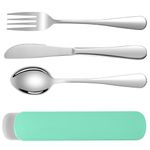 HOTUT Travel Cutlery Set, 3 PCS Cutlery Set with Portable Pouch Case, Reusable Cutlery Set, Stainless Steel Flatware, Portable Utensils for Outdoor Travel Picnic Office School Lunch Box - Green