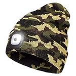 LED Beanie Hat with Light,Unisex 4 LED USB Rechargeable Headlamp Knitted Cap Flashlight Head Lights Hat Women Men Gift for Hiking, Biking, Camping,Walking,Running (Army Green)