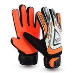 EFAH SPORTS Football Goalkeeper Gloves For Boys kids children adult Soccer Goalie Gloves with Super Grip Palms (Black/Orange, Size 8 suitable for size M-L adult, Ambidextrous)