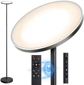 OUTON Lampada da Terra LED, 36W/3000LM 126 LED Lampada da Pavimento Moderna, 3000K-6500K Dimmerabile con Controllo Remoto e Tocco, Timer 1H, Piantane da Salotto Ideale per Soggiorno Ufficio(Nero Cool)