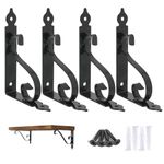 OVOV 4 Pack Decorative Shelf Brackets 6 inch L Brackets for Shelves Wall Mounted Shelving Brackets Metal Floating Shelf Bracket Black Shelf Support