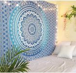 THE ART BOX Tapestry Blue Mandala Wall Hanging Psychedelic Tapestries Indian Cotton Twin Bedspread Picnic Sheet Wall Decor Blanket Wall Art Hippie Bedroom Décor