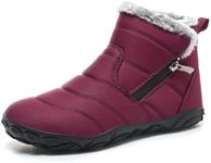 Hanani Snow Boots Women Men Barefoot Shoes Winter Fur Lined Warm Ankle Booties Side Zipper Flat Short Ladies Non-Slip Walking Shoes Red