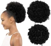 Afro Puff Kinky Curly Drawstring Ponytail Bun Synthetic Hair for African American updo Hair Extension with 2 Clips in Bun Ponytail Extensions X-Large Size