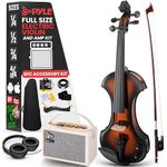 Pyle 4/4 Silent Electric Violin with Amplifier Kit - Solid Wood Violin with 10W Amp and Complete Accessories, Full Size Orchestral Stringed Instrument
