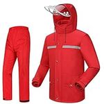 iCreek Rain Suit Jacket & Trouser Suit Raincoat for Men & Women Outdoor All-Sport Waterproof Breathable Anti-storm (S-USA, Red)