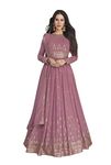 ZUVAANYA Ready to Wear Indian/Pakistani Party Wear Women's Embroidery Faux Georgette Anarkali Floral Gown for Women, Purple, Medium