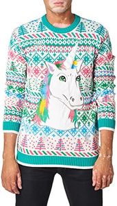 Blizzard Bay Men's Ugly Christmas Sweater Unicorn, Grey, Medium