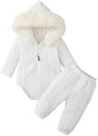 MIEKISA Baby Clothing Sets Girls Hooded Long Sleeve Romper and Pants Outfit, White, 3-6 Months