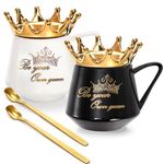 Hacaroa 2 Pack 12 Oz Crown Coffee Mugs, Ceramic Coffee Cups with Lid and Spoon, Drinking Mugs Cute Graduation Gifts for Women, Mother's Day, Employee Appreciation, Valentine's Day, 2 Colors