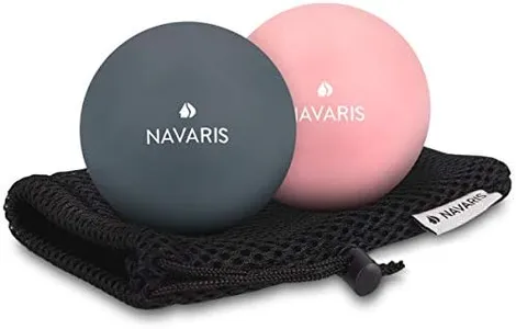 Navaris Lacrosse Massage Balls (Set of 2) - 2 1/2" Diameter Ball Set for Back, Feet, Muscles - Includes Firmer Ball and Softer Ball - Dark Blue, Pink