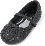 DREAM PAIRS Girls Mary Jane Rhinestone Dress Shoes Slip On Ballet Toddler Flats for Party, Wedding, Christmas Muy-Shine-Infant Black/Glitter Size 10 Toddler