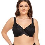 Ayigedu UK Women's Underwire Bra Non Padded Plus Size Full Coverage Minimizer Bras 40-DD Black