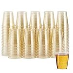 MATANA - 150 Gold Glitter Plastic Shot Glasses, Multi-Use & Reusable, for Parties, Sample Tasting, Events - 30ml / 1oz