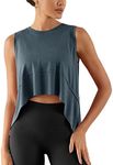 ODODOS Modal Soft Sleeveless Crop Top for Women Athletic Tee Gym Workout Cropped Yoga Tank, Dark Blue, Small