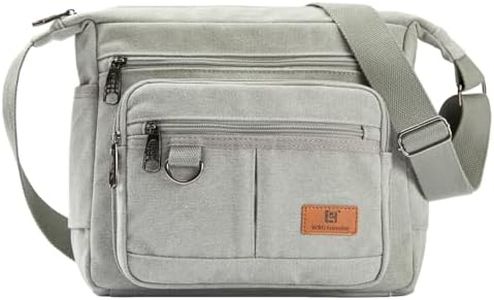Anti-theft Rfid Crossbody Bag, Messenger Work Bag with Water Bottle Holders, 13 inch Shoulder Laptop Bag W/Built-in Wallet for Work, Travel, Tool, Commute, Camera, Prop65 Compliant, Grey