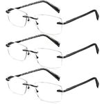 VVDQELLA 3Pack Rimless Reading Glasses, Blue Light Glasses Reading Glasses, Computer Readers Eyeglasses Women Ladies, Clear Magnifying Anti Glare